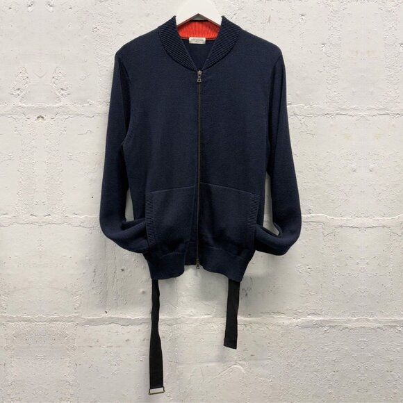 DRIES VAN NOTEN Navy Cotton Zip Up Cardigan - Picture 3 of 10